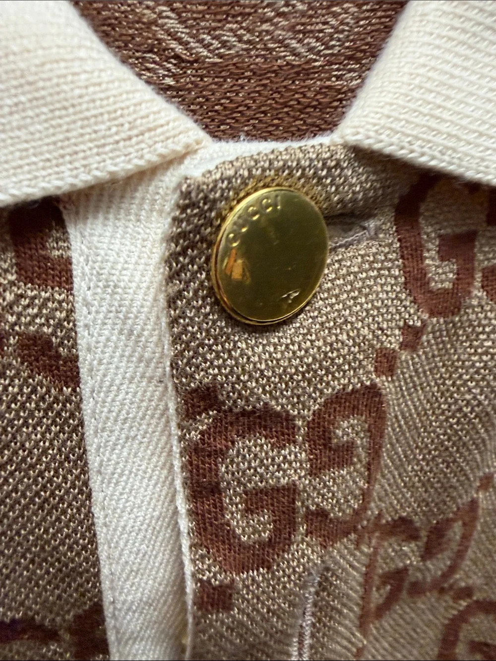 Gucci Brown GG Monogram Beige Polo with Contrast Trim